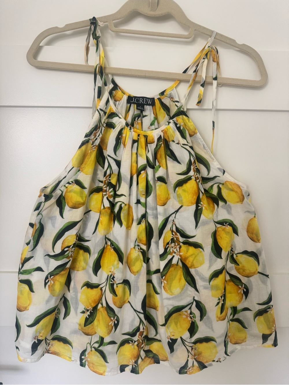 J. Crew Yellow Lemon-Print Tie-Strap Halter Camisole
